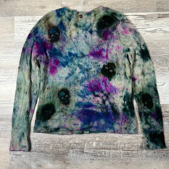 Galadriel Mattei Blossoms Skull Print Cashmere Cardigan Sweater- Size Large - Picture 7 of 10
